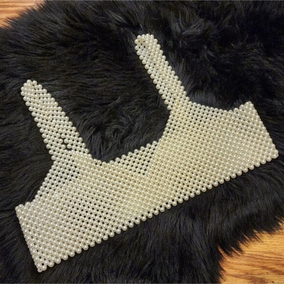 Festival Faux Pearl Crop Top Bralette Beaded Tank Cami Top - Picture 6 of 13